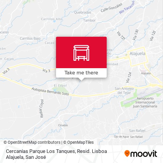 Mapa de Cercanías Parque Los Tanques, Resid. Lisboa Alajuela