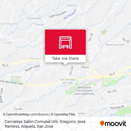 Cercanías Salón Comunal Urb. Gregorio José Ramírez, Alajuela map