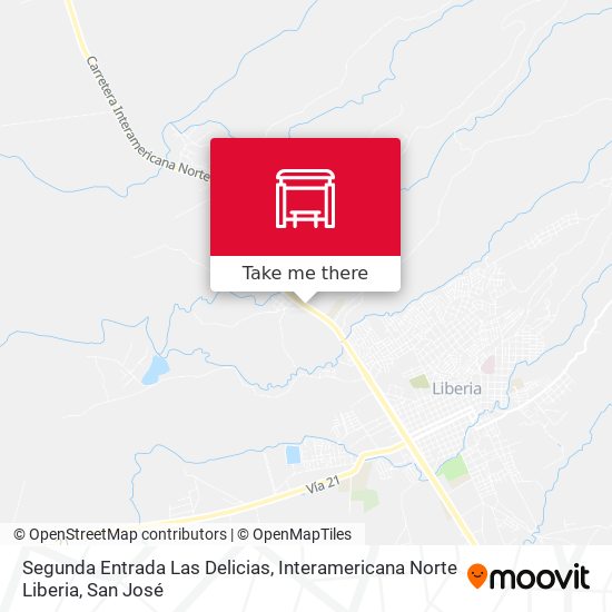 Mapa de Segunda Entrada Las Delicias, Interamericana Norte Liberia