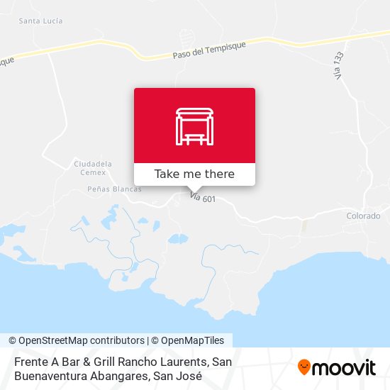 Frente A Bar & Grill Rancho Laurents, San Buenaventura Abangares map