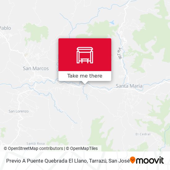 Mapa de Previo A Puente Quebrada El Llano, Tarrazú
