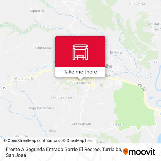 Mapa de Frente A Segunda Entrada Barrio El Recreo, Turrialba