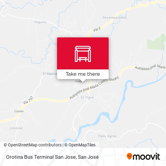 Mapa de Orotina Bus Terminal San Jose