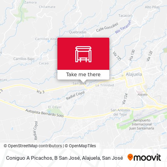Mapa de Coniguo A Picachos, B San José, Alajuela