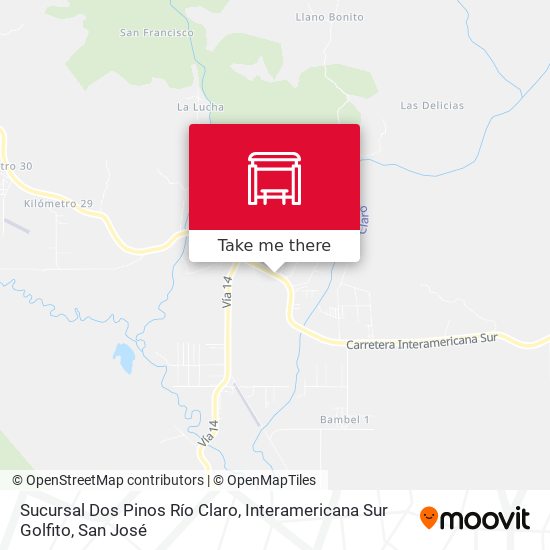 Sucursal Dos Pinos Río Claro, Interamericana Sur Golfito map