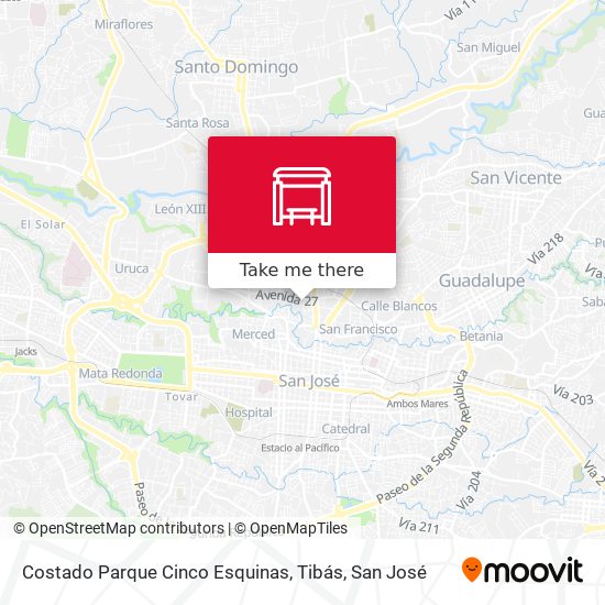 Mapa de Costado Parque Cinco Esquinas, Tibás