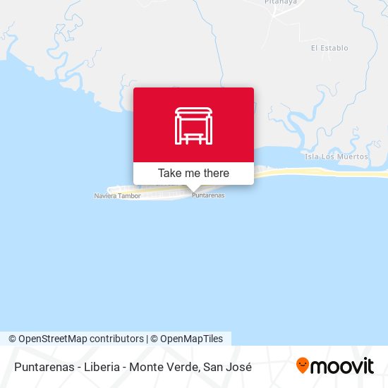 Puntarenas - Liberia - Monte Verde map