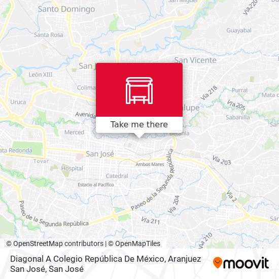 Diagonal A Colegio República De México, Aranjuez San José map