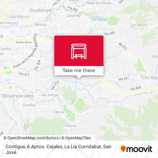 Mapa de Contiguo A Aptos. Cejales, La Lía Curridabat