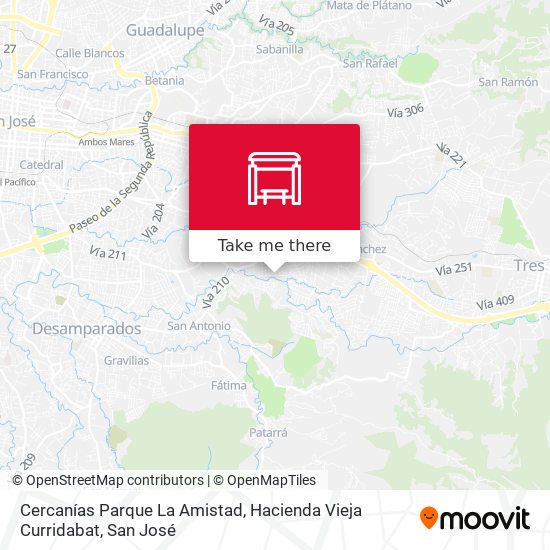 Mapa de Cercanías Parque La Amistad, Hacienda Vieja Curridabat