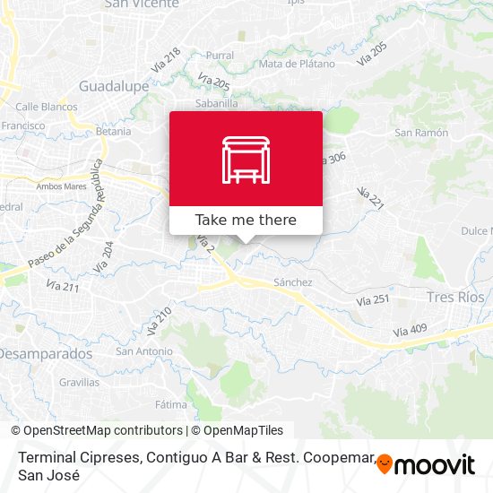 Mapa de Terminal Cipreses, Contiguo A Bar & Rest. Coopemar