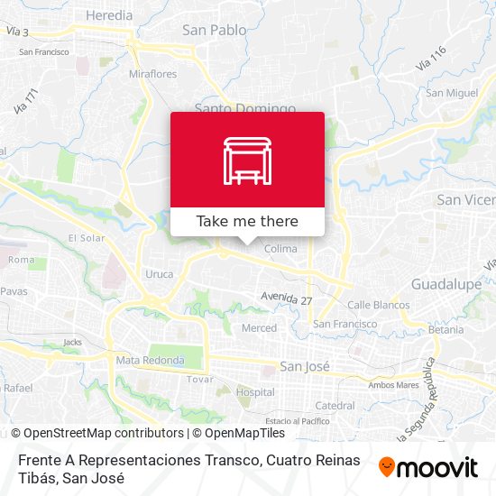 Frente A Representaciones Transco, Cuatro Reinas Tibás map