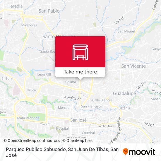 Mapa de Parqueo Publico Sabucedo, San Juan De Tibás