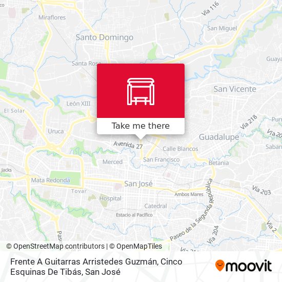 Frente A Guitarras Arristedes Guzmán, Cinco Esquinas De Tibás map