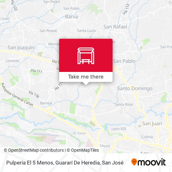 Pulpería El 5 Menos, Guararí De Heredia map
