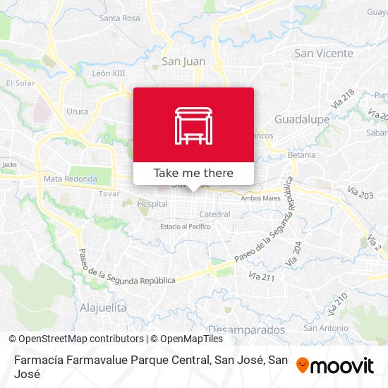 Mapa de Farmacía Farmavalue Parque Central, San José