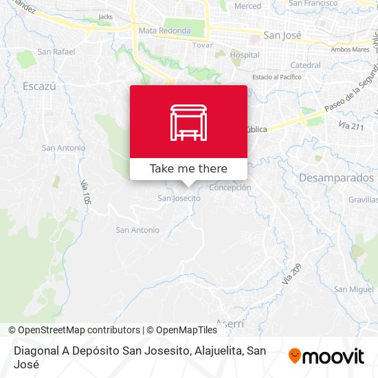 Diagonal A Depósito San Josesito, Alajuelita map