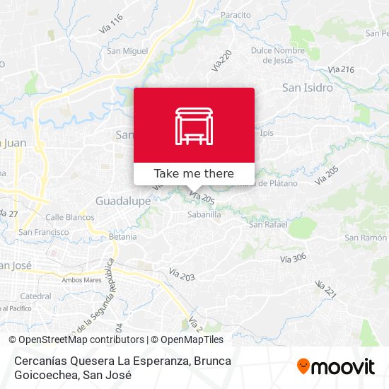 Mapa de Cercanías Quesera La Esperanza, Brunca Goicoechea