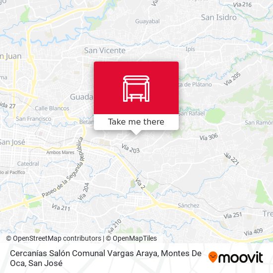 Mapa de Cercanías Salón Comunal Vargas Araya, Montes De Oca