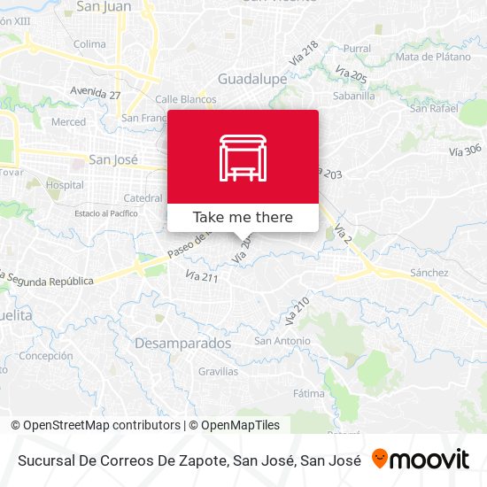 Sucursal De Correos De Zapote, San José map