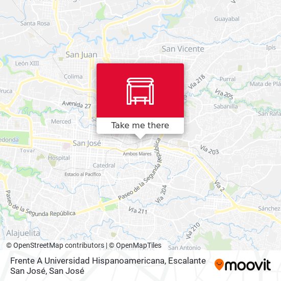 Mapa de Frente A Universidad Hispanoamericana, Escalante San José