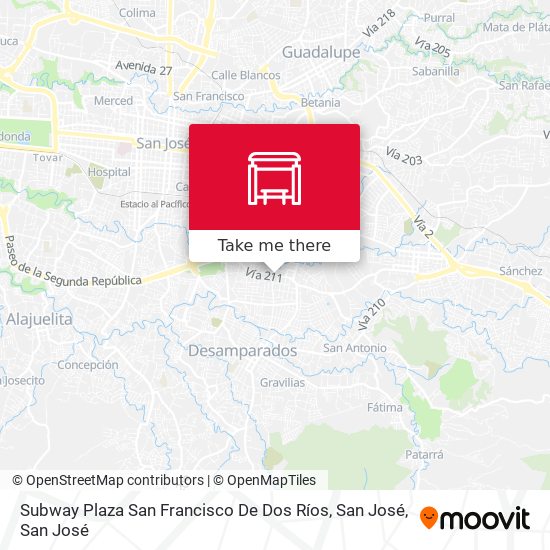 Subway Plaza San Francisco De Dos Ríos, San José map