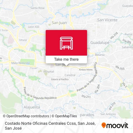 Mapa de Costado Norte Oficinas Centrales Ccss, San José