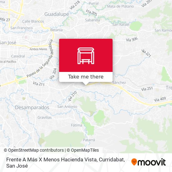 Mapa de Frente A Más X Menos Hacienda Vista, Curridabat