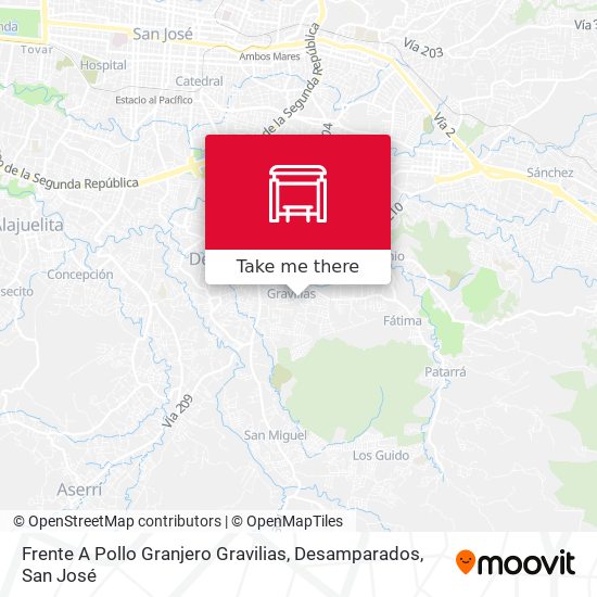 Mapa de Frente A Pollo Granjero Gravilias, Desamparados