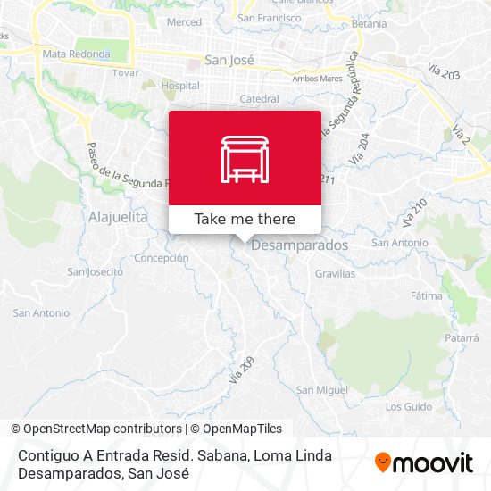 Mapa de Contiguo A Entrada Resid. Sabana, Loma Linda Desamparados