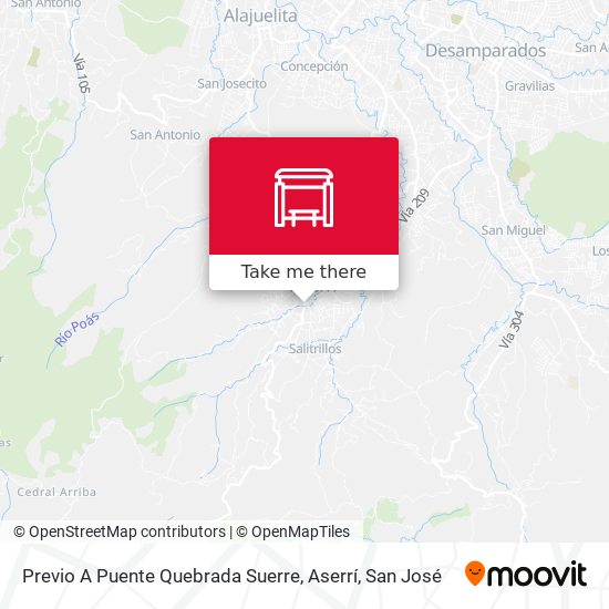 Previo A Puente Quebrada Suerre, Aserrí map