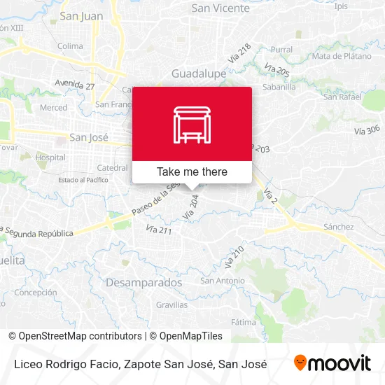 Mapa de Liceo Rodrigo Facio, Zapote San José