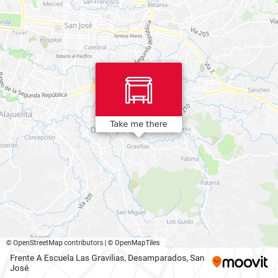 Mapa de Frente A Escuela Las Gravilias, Desamparados