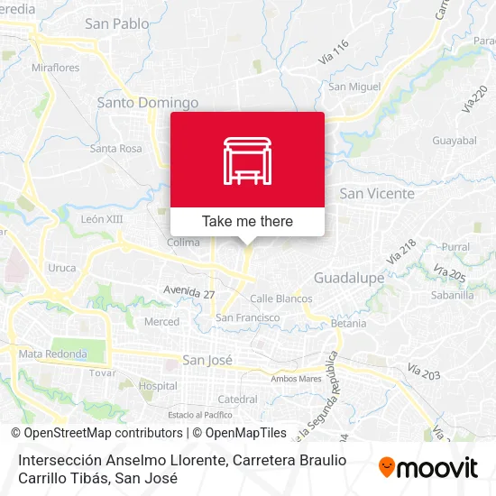 Mapa de Intersección Anselmo Llorente, Carretera Braulio Carrillo Tibás