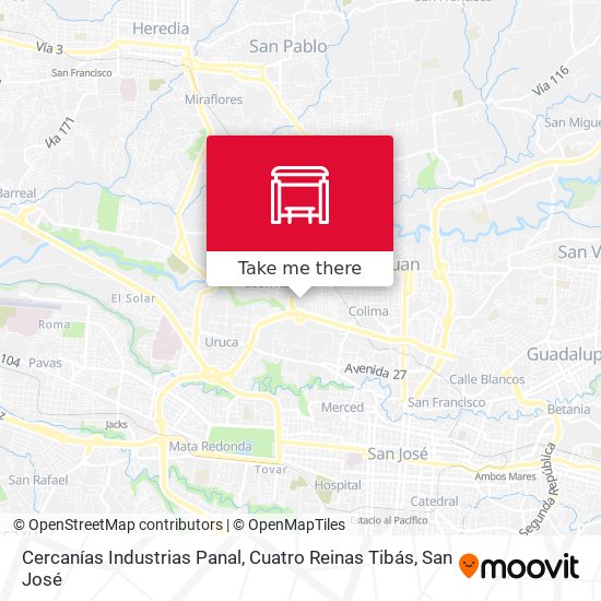 Cercanías Industrias Panal, Cuatro Reinas Tibás map