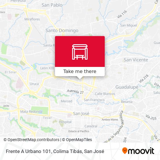 Mapa de Frente A Urbano 101, Colima Tibás