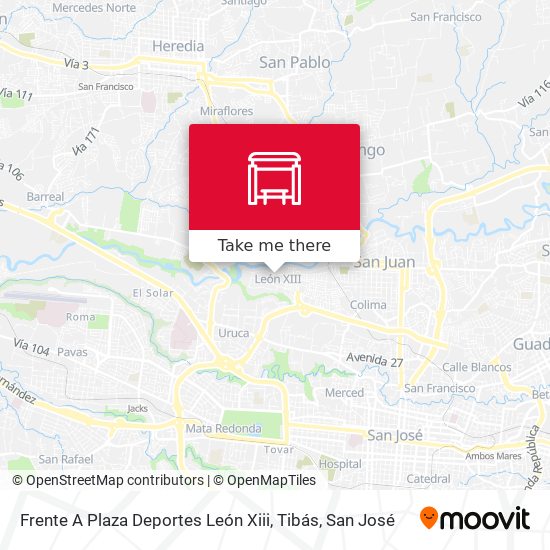 Frente A Plaza Deportes León Xiii, Tibás map