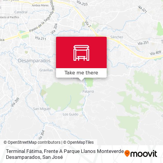 Mapa de Terminal Fátima, Frente A Parque Llanos Monteverde Desamparados