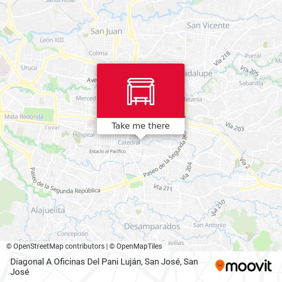 Diagonal A Oficinas Del Pani Luján, San José map