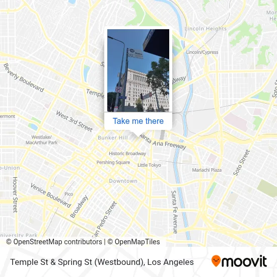 Temple St & Spring St (Westbound) map