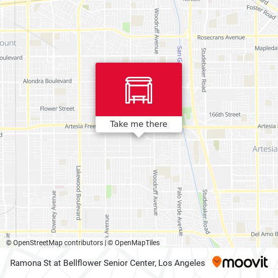 Ramona St at Bellflower Senior Center map