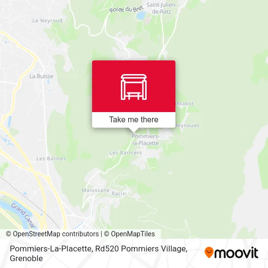 Pommiers-La-Placette, Rd520 Pommiers Village map