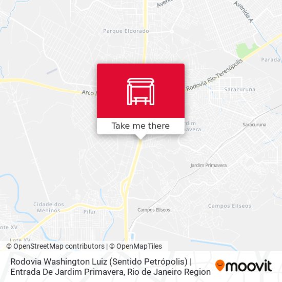 Mapa Rodovia Washington Luiz (Sentido Petrópolis) | Entrada De Jardim Primavera