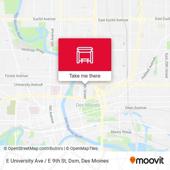 E University Ave / E 9th St, Dsm map