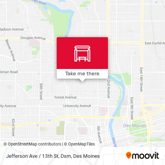 Jefferson Ave / 13th St, Dsm map