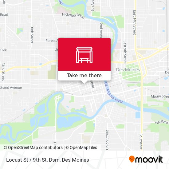 Locust St / 9th St, Dsm map