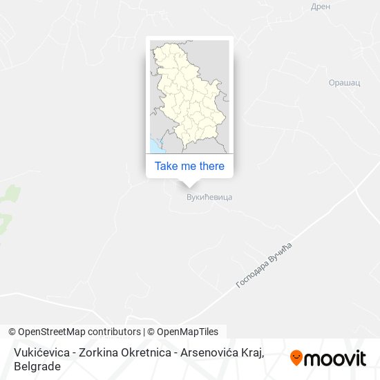 Vukićevica - Zorkina Okretnica - Arsenovića Kraj map