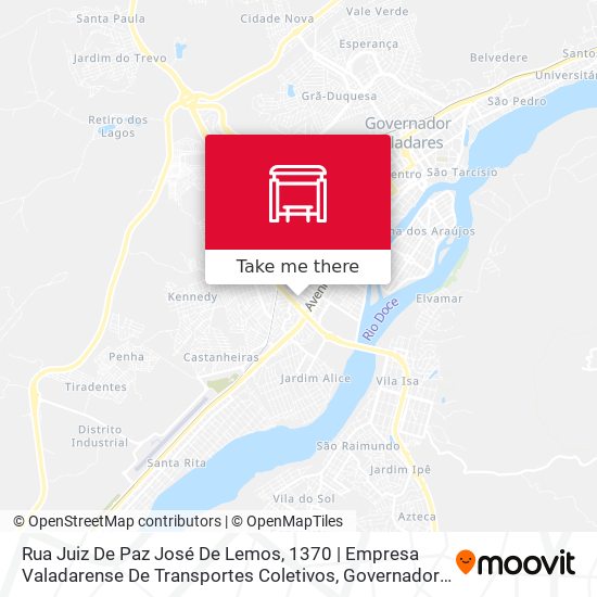 Mapa Rua Juiz De Paz José De Lemos, 1370 | Empresa Valadarense De Transportes Coletivos