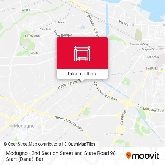 Modugno - 2nd Section Street and State Road 98 Start (Dana) map