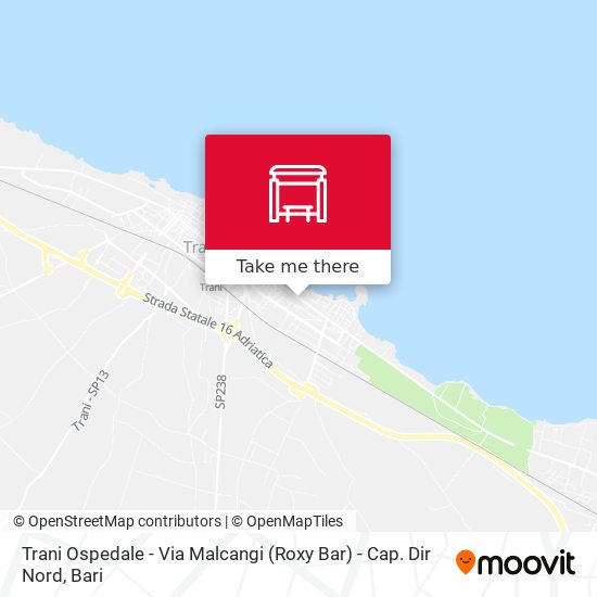 Trani Ospedale - Via Malcangi (Roxy Bar)  - Cap. Dir Nord map
